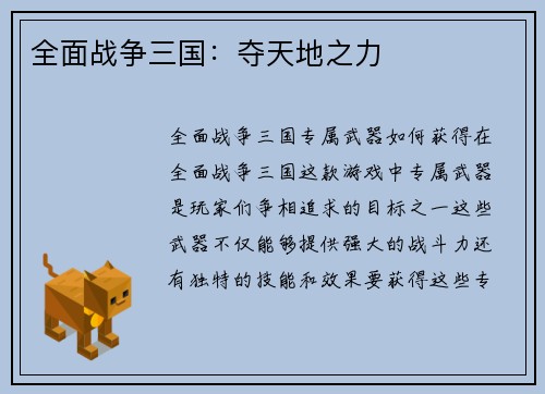全面战争三国：夺天地之力
